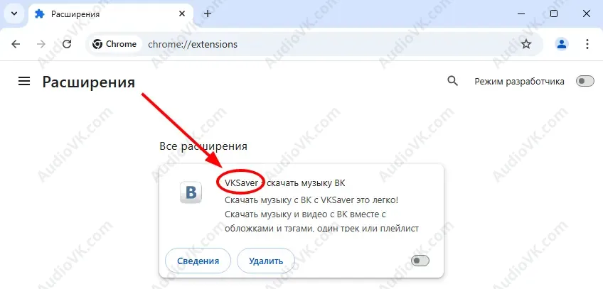 Среди установленных расширений найдите VKSaver